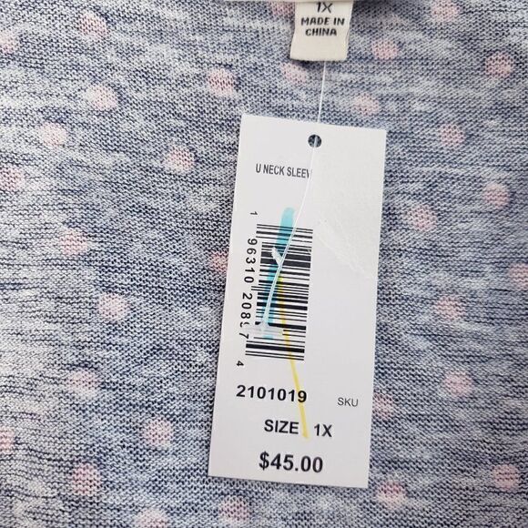 Studio B By Bobeau U Neck Scoop Neck Top Plus Size 1X Blue Pink Polka Dot NEW - Picture 9 of 9
